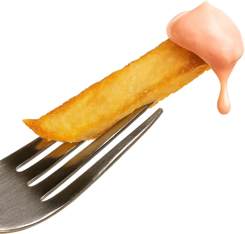 Tenedor con papa frita y salsa chéri sauces